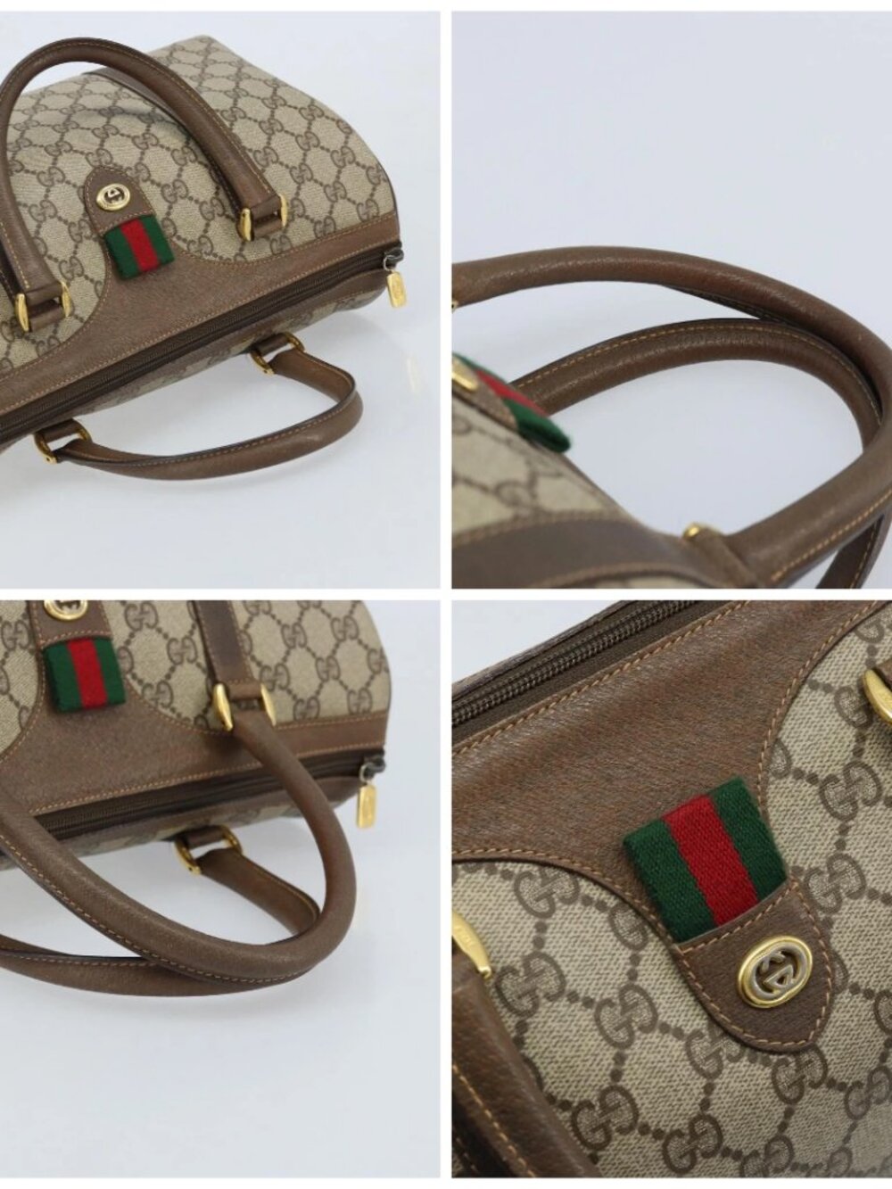 GUCCI GG Supreme Web Sherry Line Boston Bag PVC Beige Gold 40 02 007 Auth ARZ201 - Picture 16 of 16